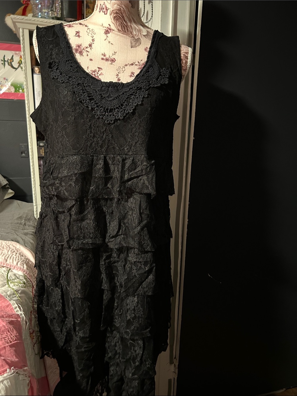Wrangler Black Lace Tiered Sleeveless Mini Dress